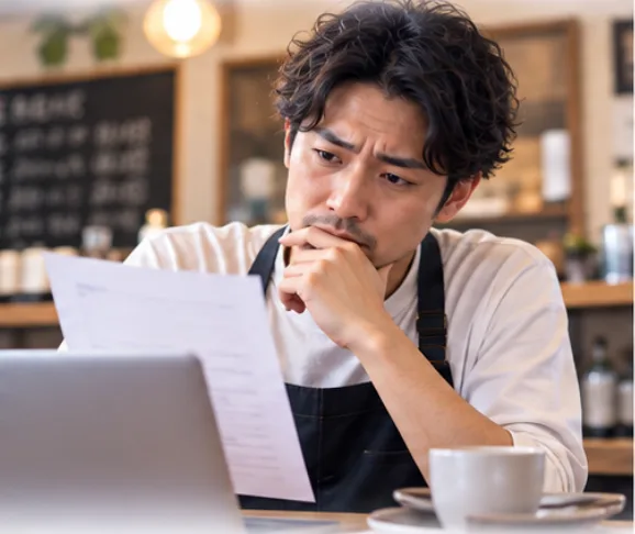 請求書を見て悩む店主